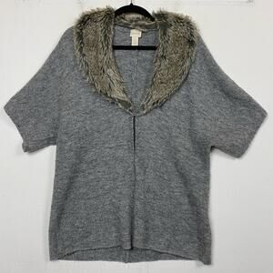 Chico's Gray Wool Blend Faux Fur Shawl Collar Cardigan Sweater Size Medium